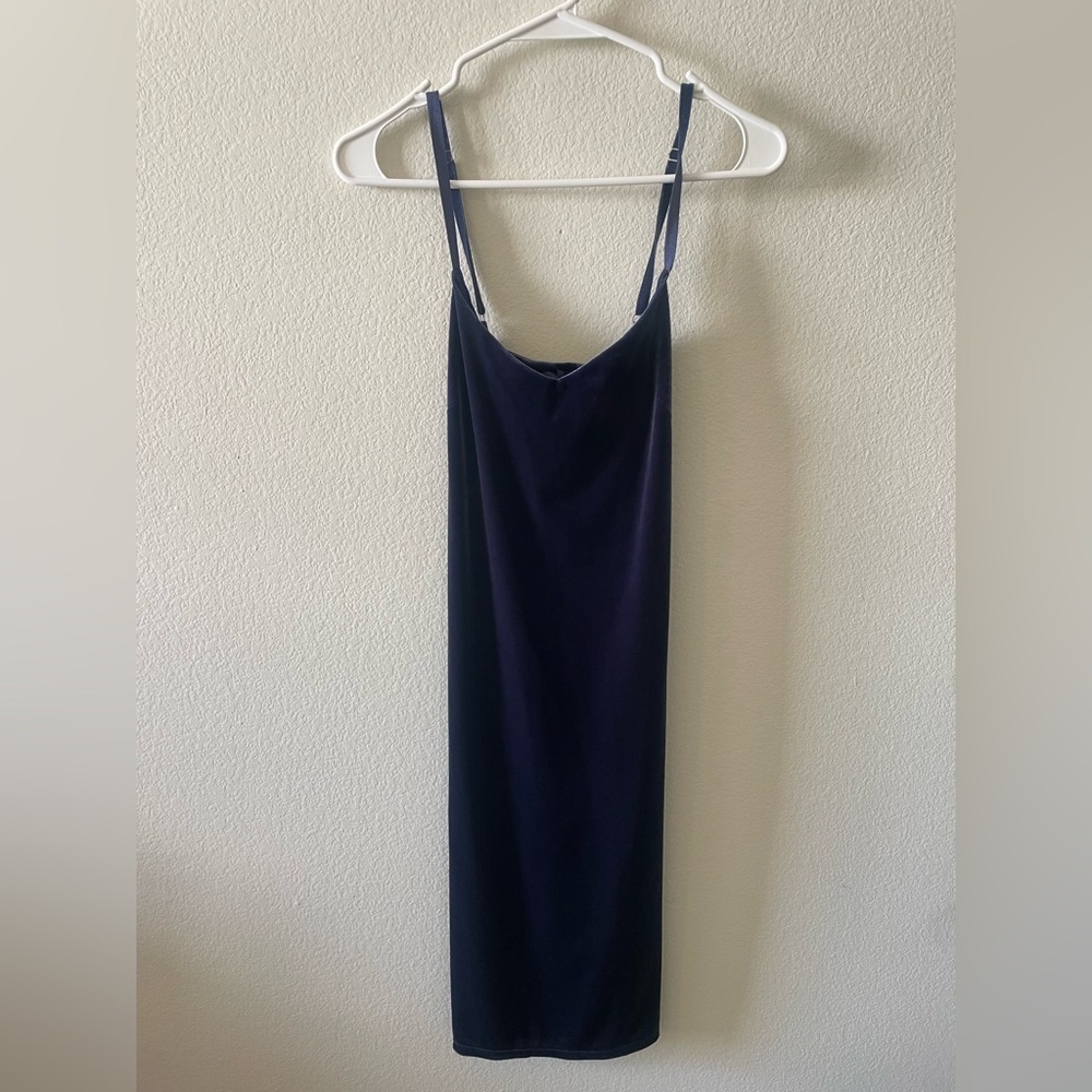 White House black market navy blue velvet spaghetti strap mini dress